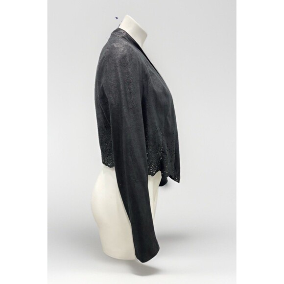 INC Black Suede Cropped Bolero Jacket Open Front Sz S Laser Cut Design - Picture 4 of 6